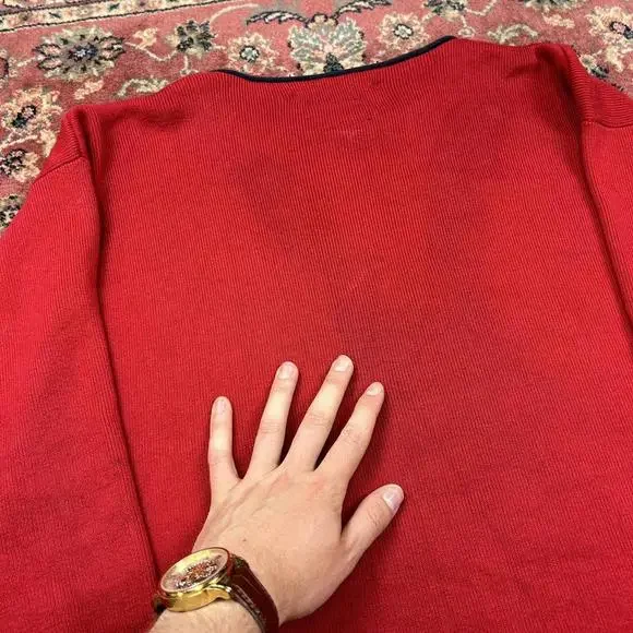 Vintage Tommy Hilfiger Knitted Jumper Red 90s Cotton - Picture 7 of 7